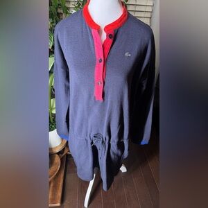 Lacoste Dark Blue and Red Button-Up Shirt